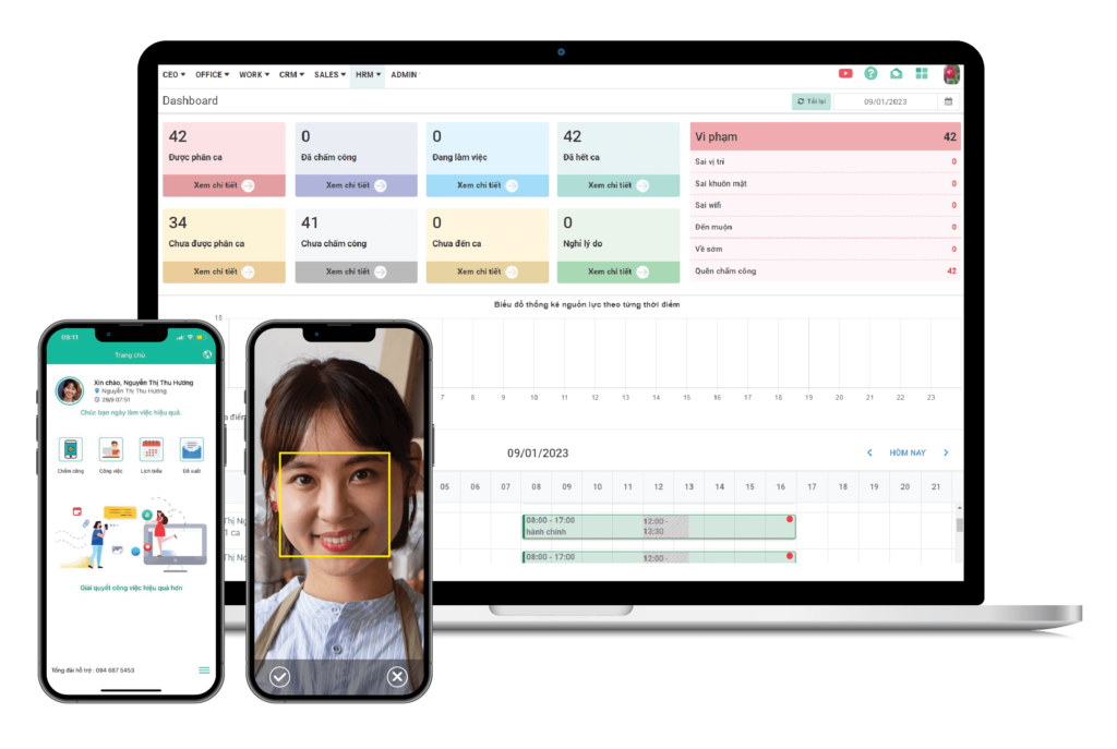 quản lý chấm công nhân viên cửa hàng